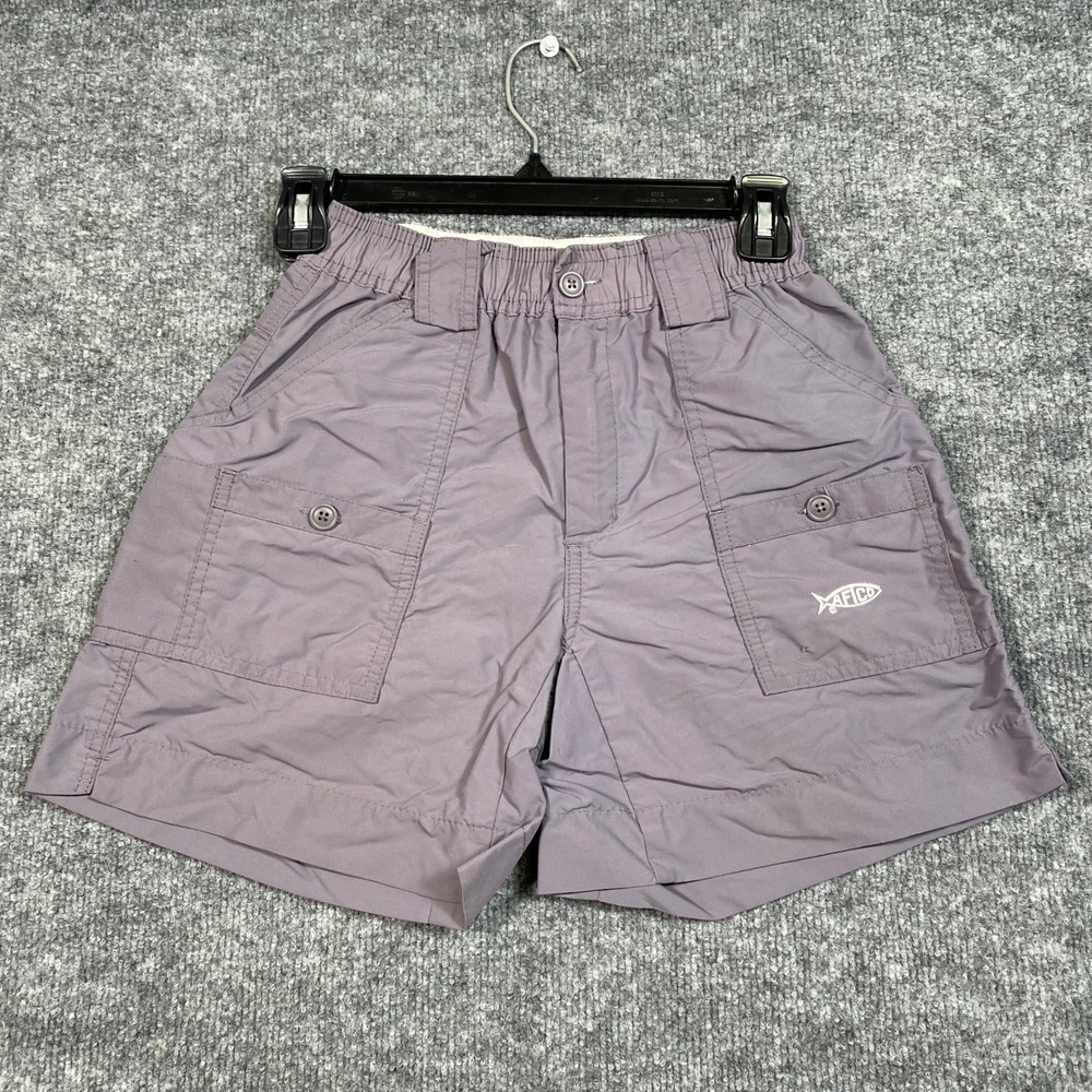 AFTCO Mens M01 Traditional Fishing Shorts Gray Purple Size 26 Elastic Waist